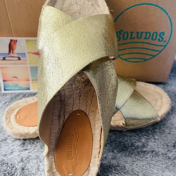 Soludos Criss Cross Platform Sandals Jupiter Gold - Picture 4 of 7
